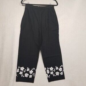 Talbots 8P Petite Black and White Floral Print Dress Pants Straight Leg Crop